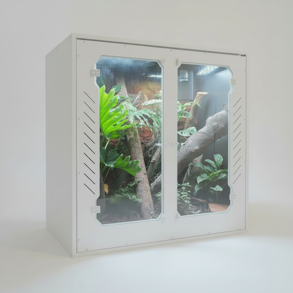 White PVC reptile enclosure with transparent pvc glass doors