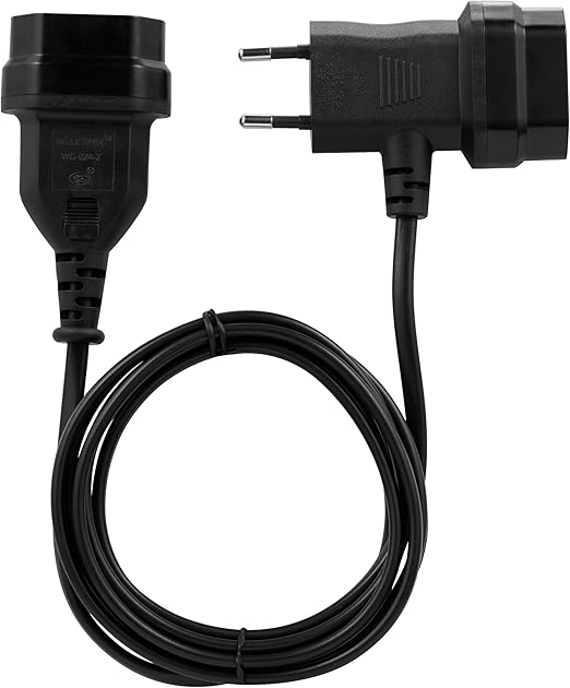 2-pin Euro cable extender coiled, showing both ends