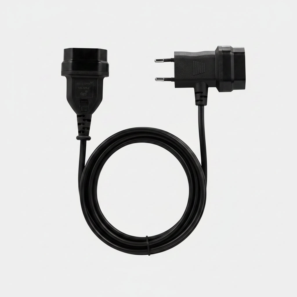 2-pin Euro cable extender coiled, showing both ends
