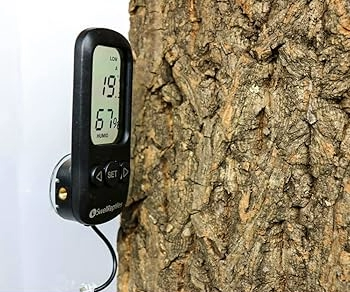 Digital alarm thermo-hygrometer showing display and alarm icons