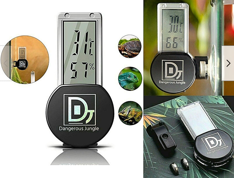 LCD thermometer hygrometer mounted inside terrarium