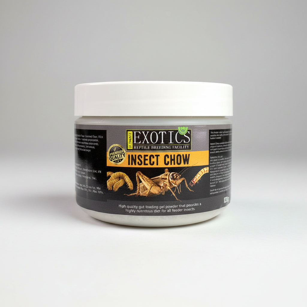 Jar of Exotics Reptile Breeding Facility Insect Chow on a white background