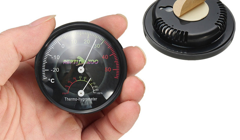 Repti Analog Thermo & Hygrometer mounted inside terrarium