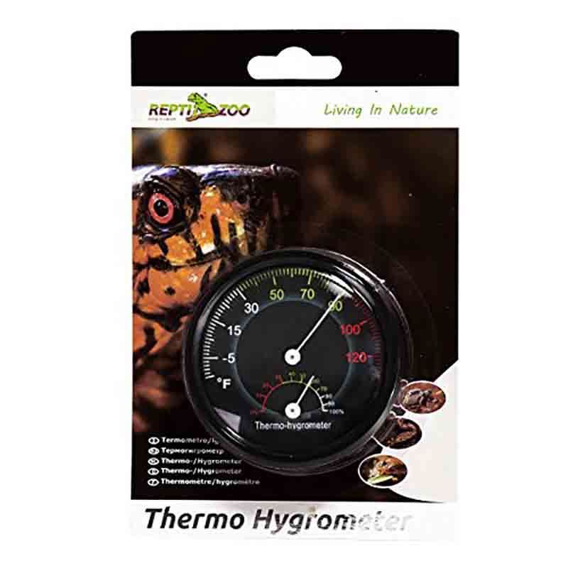 Repti Analog Thermo & Hygrometer mounted inside terrarium