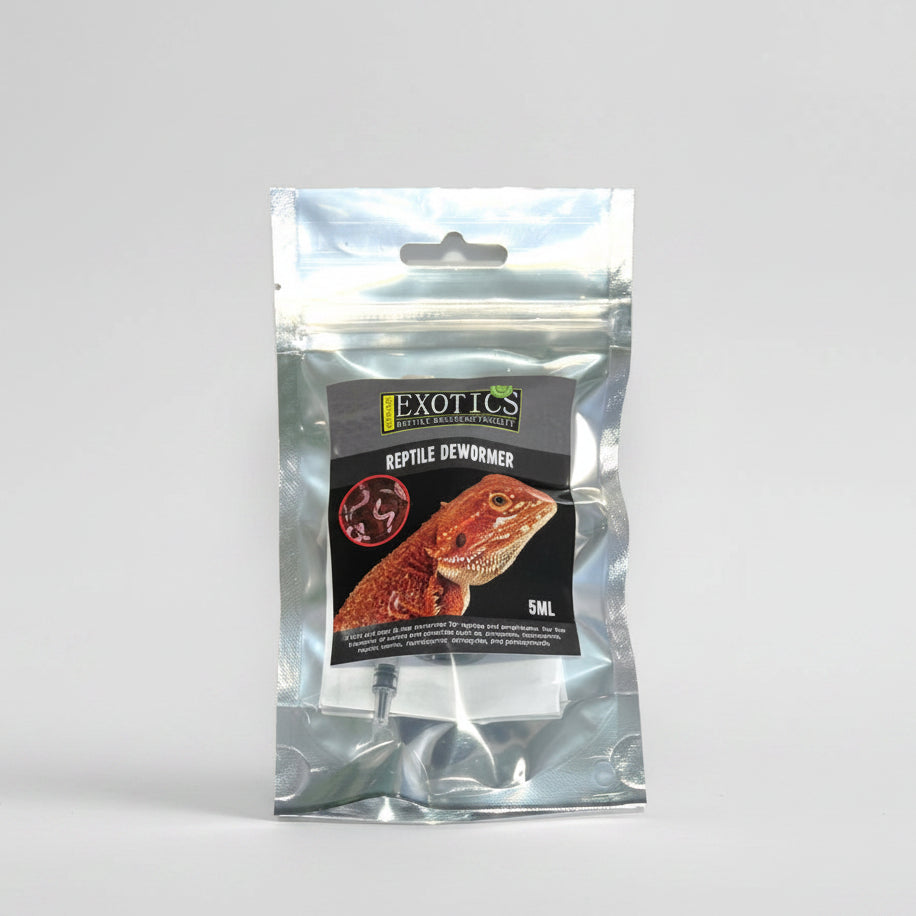 Exotics reptile dewormer packaging on a white background