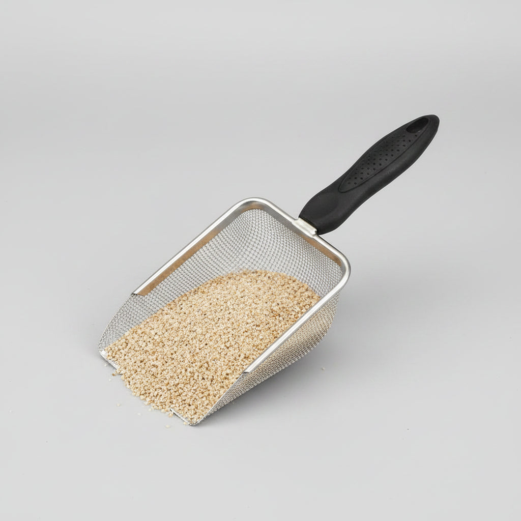 Close-up of stainless steel mesh sifting surface