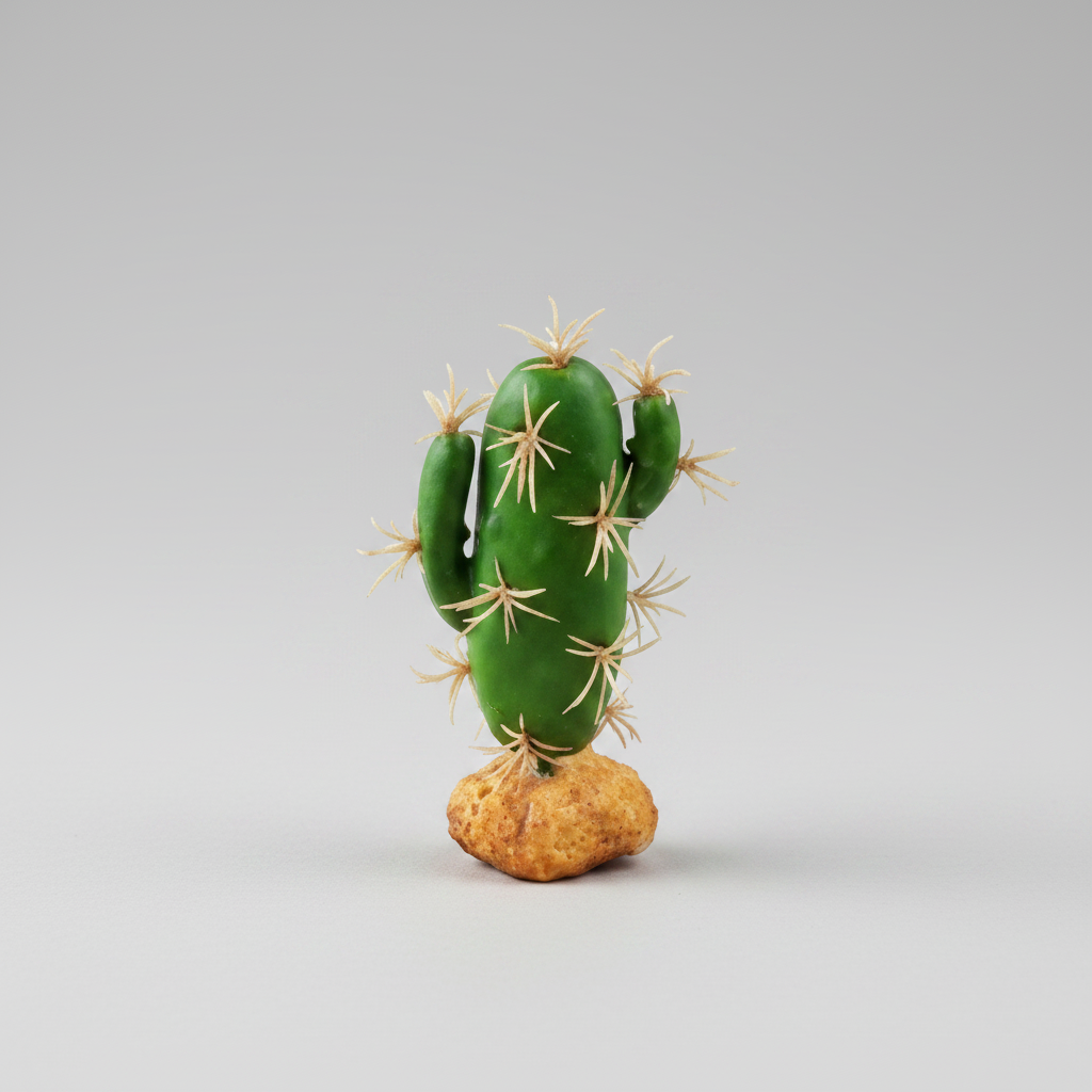 Green cactus with yellow spines on a white background - artificial for reptile enclosure decor