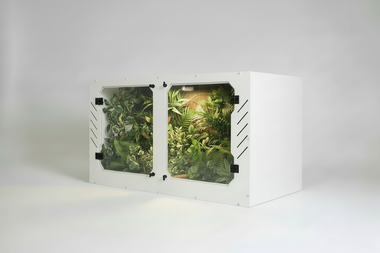 White pvc reptile enclosure with Plexiglass doors