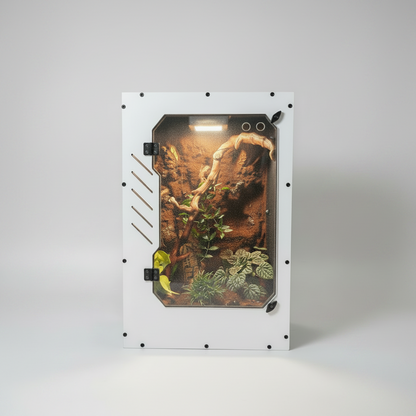 Black terrarium with plexiglass front on a white background- Repticube