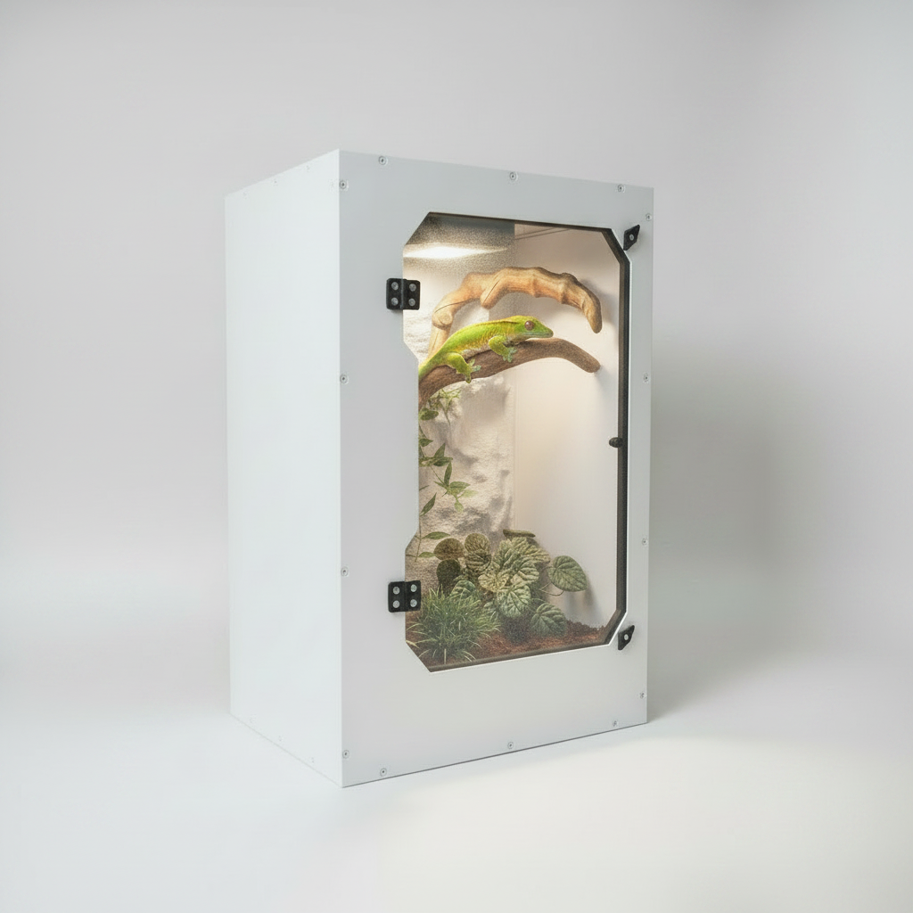 Black terrarium with plexiglass front on a white background- Repticube