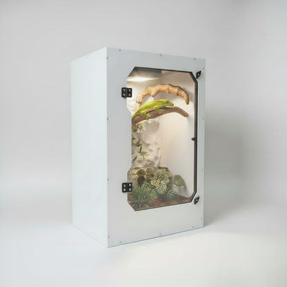 Black terrarium with plexiglass front on a white background- Repticube