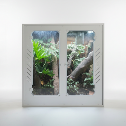 Reptile PVC terrarium with plexiglass doors on a white background