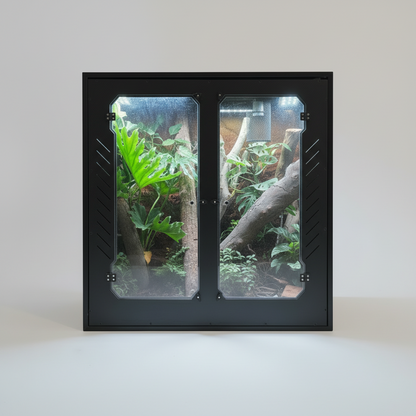 Reptile arboreal terrarium with plexiglass doors on a white background