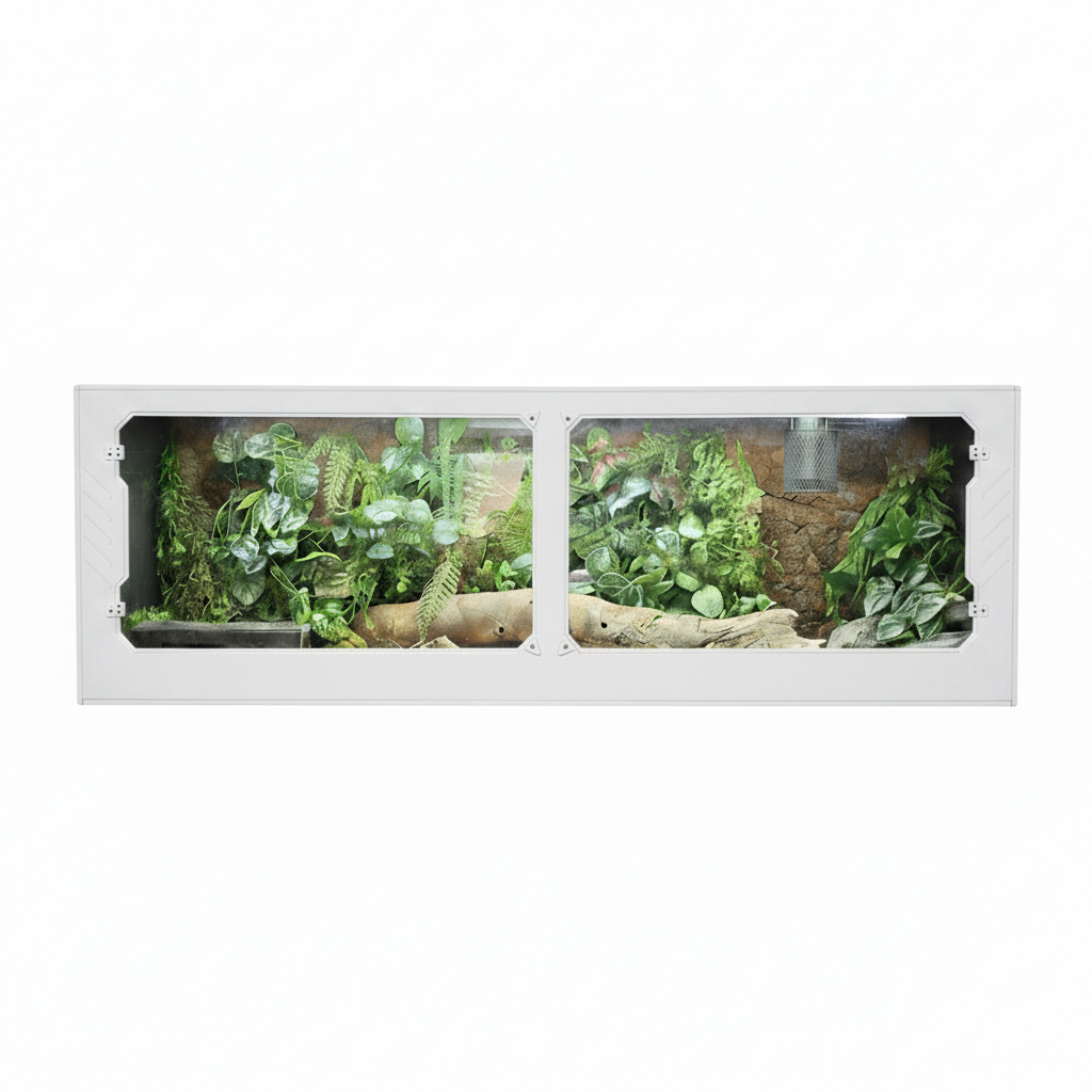 Terrarium with plants and a white frame on a white background