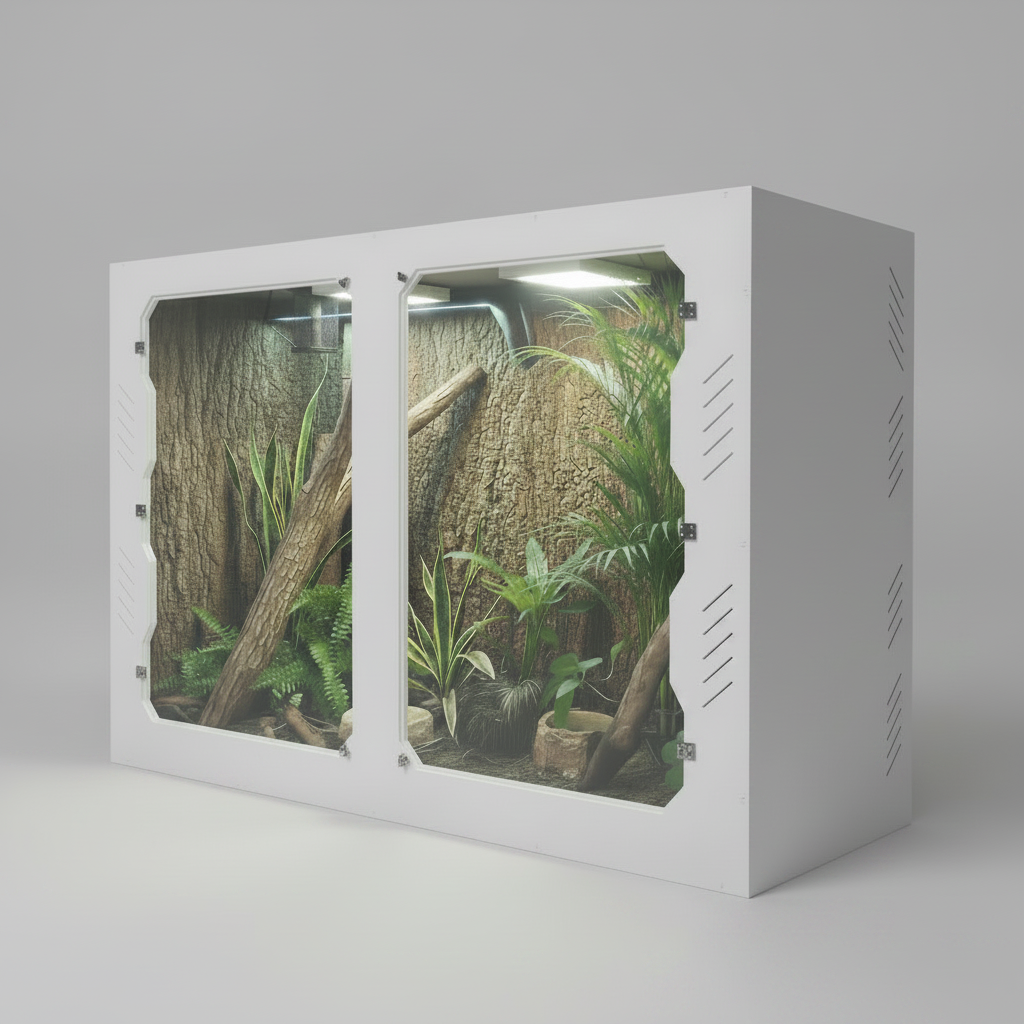 white reptile enclosure a naturalistic design on a gray background