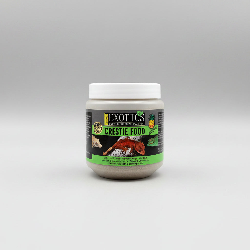Jar of Exotics Crestie Food on a white background