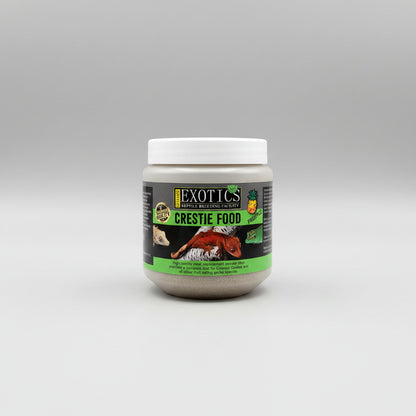 Jar of Exotics Crestie Food on a white background