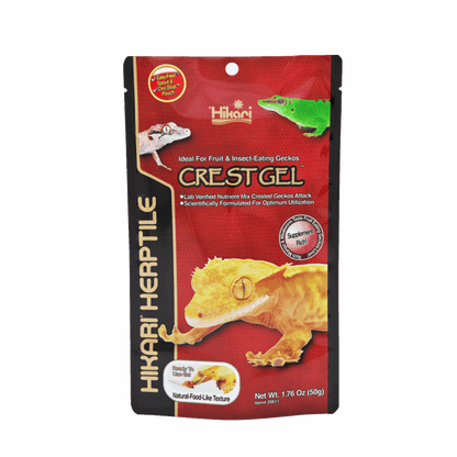Hikari Herpetile Crest Gel packaging on a gray background