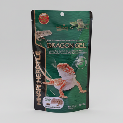 Hikari Herpetile Dragon Gel packaging with a lizard illustration on a white background