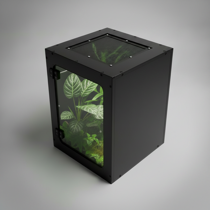Black terrarium with plexiglass front on a white background- Repticube