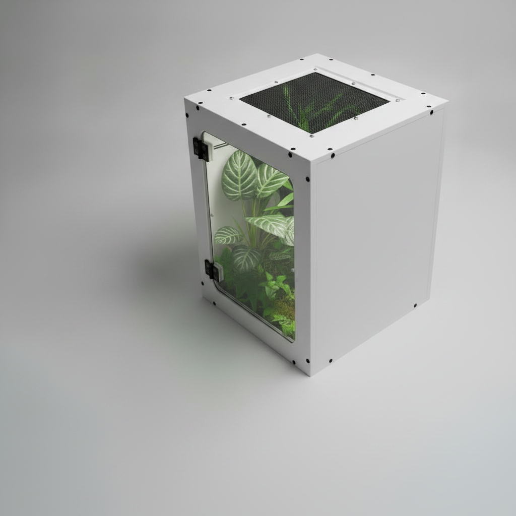 Black terrarium with plexiglass front on a white background- Repticube