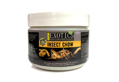 Jar of Exotics Reptile Breeding Facility Insect Chow on a white background