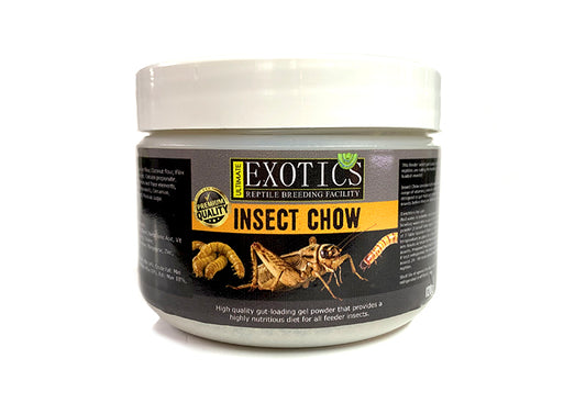 Jar of Exotics Reptile Breeding Facility Insect Chow on a white background