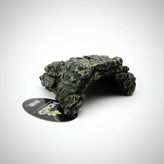 Rock-like object with a black base on a white background