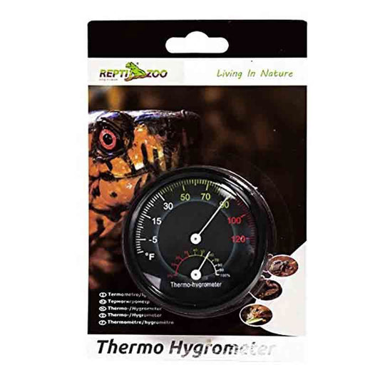 Repti Analog Thermo & Hygrometer mounted inside terrarium