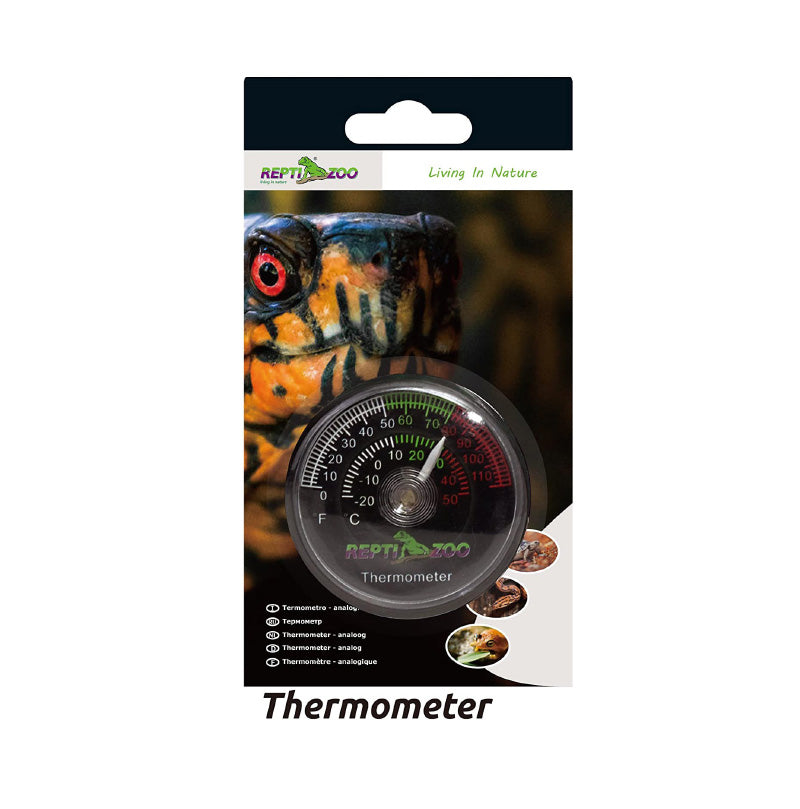Repti Analog Thermometer mounted inside terrarium