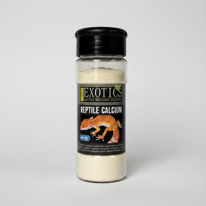 Bottle of Exotics Reptile Calcium on a white background