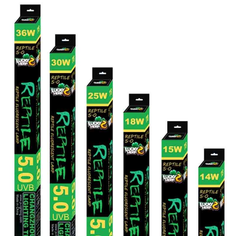 T8 UVB 5.0 tubes in 14W to 36W lined up