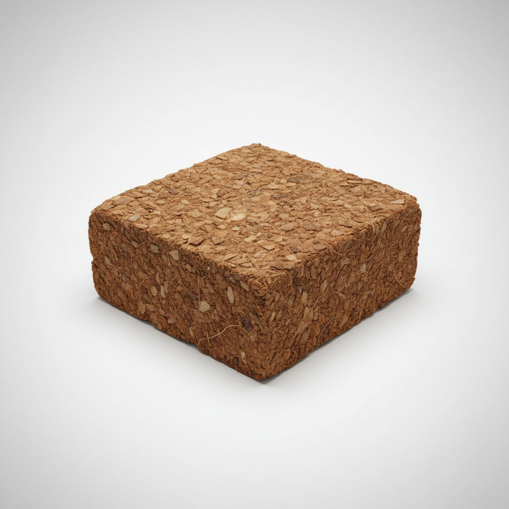 A rectangular block of brown coco husk 