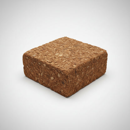 A rectangular block of brown coco husk 