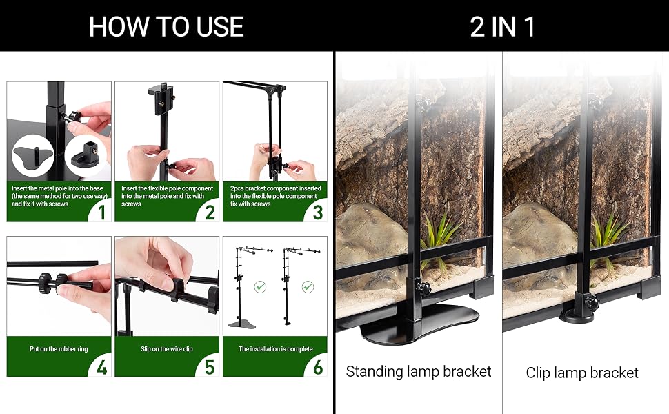 Adjustable Reptile Enclosure Lamp Bracket 2in1