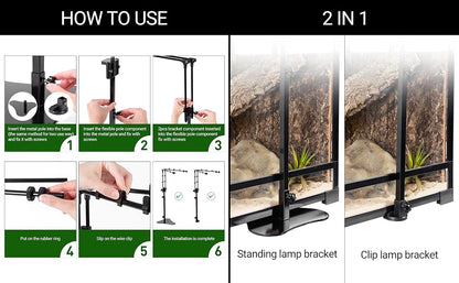 Adjustable Reptile Enclosure Lamp Bracket 2in1