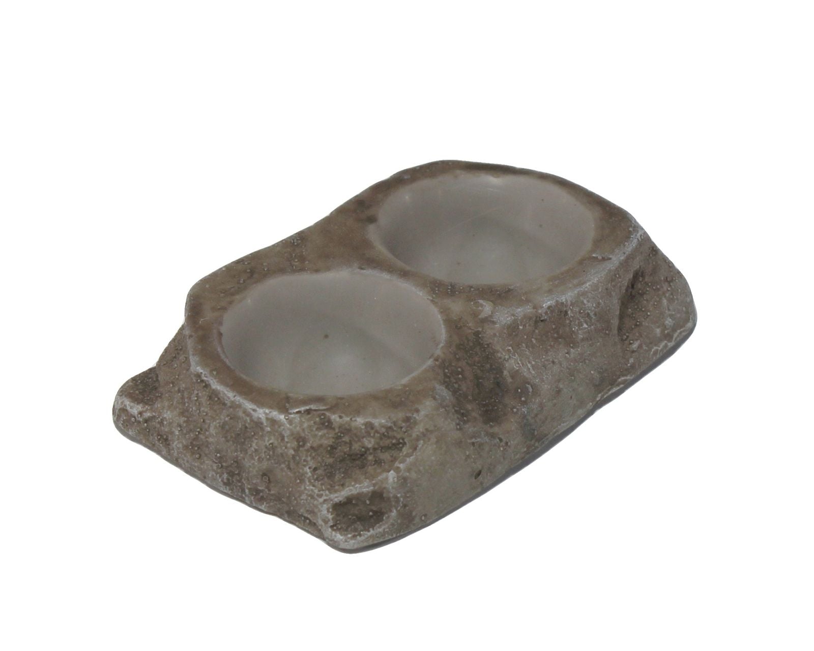 Double resin feeding and water bowl with dual-compartment design for reptiles.