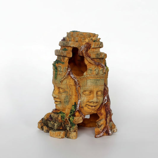 Decorative aquarium rock cave with a face design, featuring the NOMO PET logo.